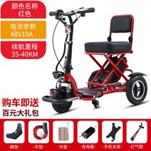 접이식 출퇴근용 전기 3륜 오토바이 삼륜차 전동 소형 리튬 삼발 자전거 할리 바이크 세발, 개, 10A 리튬전지 35-40km-레드 + 48V