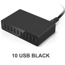 10 USB 포트 충전 스테이션 도킹 케이블 50W 미국 AU EU 영국 KR 플매트 카펫 러그 아이폰 호환 ipad 호환, 01 10 USB Black_01 EU Plug