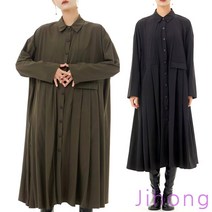 지홍 가을신상 롱원피스 루즈핏 빅사이즈 주름 플리츠