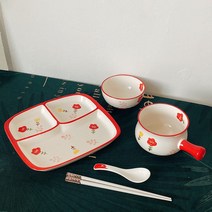 귀여운 유아 어른 성인 1인 개인 도자기 미니 3구 식기 식판 가정용 다이어트 그릇 예쁜 브런치 나눔 급식판, 디스펜서 스퀘어 세트(카렌듈라)