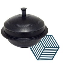 키친아트 옛날 가마솥 주물 냄비 + 냄비 받침, 18cm, 블랙