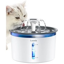 Loomla 반려동물용 정수기 2.5L LED 조명이 있는 자동 워터 디스펜서 교체 필터 2개(화이트), Plastic, Dark Gray