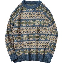 [ZQ] 겨울 빈티지 스웨터 남자 2021 패션 느슨한 니트 풀오버 힙합 하라주쿠 기하학 패턴 Streetwear 스웨터