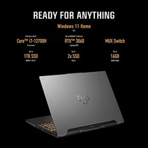 ASUS TUF 게이밍 F15 노트북 15.6인치 144Hz FHD IPS 타입 디스플레이 인텔 코어 i5-11400H 프로세서 GeForce RTX 3050 Ti 16GB, 단일, 단일