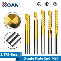 XCAN 단일 플루트 엔드 밀 카바이드 CNC 라우터 조각 비트 밀링 커터 나선형 목재용 3.175 4 5 6 8mm 생크, 5x28x55L
