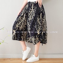 신이SH 더블샵 큰언니 빅사이즈 복고풍 프린트 통큰 밴딩 치마바지 와이드 7부밴딩바지