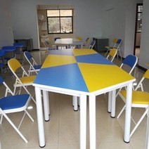 학생 서예 읽기 과학 기술 녹음 토론실 테이블 및 의자 그룹 활동 조합 사다리꼴 색상 접합, 단층3mx1.04m접이식의자6개