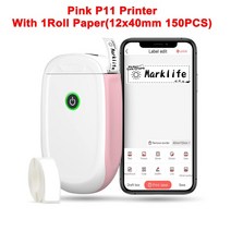 날인기 유통기한 마킹기 Marklife-P11 라벨 메이커 기계 테이프 포함 미니 열전사 무선 잉크 없는 자체 접, 02 Pink P11 with 1Roll