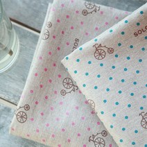 자투리 린넨 빈폴자전거도트 택1, 린넨 빈폴자전거도트 핑크