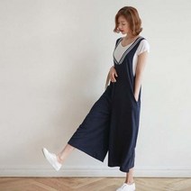 여성 캐주얼 패션 편한 데일리 앞뒤 브이넥 점프수트