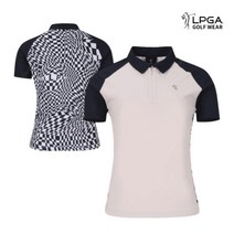 LPGA 골프웨어 여성 여름 골프 반팔 카라 반집업 티셔츠 소매펀칭 L232TS512P