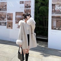 울코트 하프 트렌치 오버핏 여성 고급 그레이 칼라 양면 캐시미어 루즈핏 숏 플리스 가을 겨울