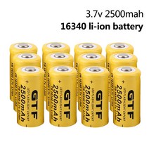 2-20pc 16340 배터리 3.7V 2500mAh CR123A CR123 충전식 리튬 레이저 펜 LED 손전등 전조 등 셀, [01] 2pcs