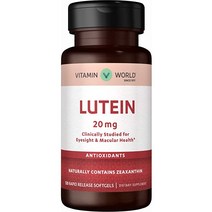 Vitamin World Lutein 20 mg. 120 Softgels Zeaxanthin Carotenoid Eye Vision Macular Health Antioxidant Rapid Release Gluten Free 120 Softgels