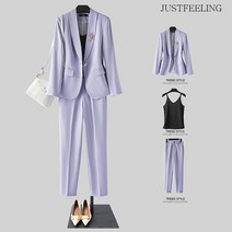 JUSTFEELING 봄가을 고급 캐주얼 오피스룩 여성 면접정장 더블 여자 셋업수트 가을 여성정장 세트 나시포함