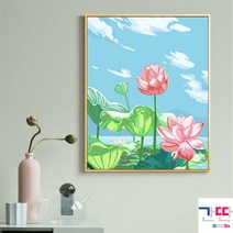 유화그리기 디지털 유화 고급스러운 성인취미미술 성인미술학원 배우기 힐링, 60*75cm 속틀, 컬러박스포장(원목안테+고포화 친환경안료+페인트), 연꽃