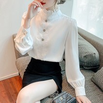 승무원면접복 블라우스 금장 단추 레이스 자수 셔츠 봄가을 하객룩