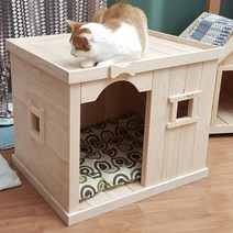 국내수제작 편백나무 원목 중형견 사각형 고양이 하우스 고양이집 쿠션하우스, 01_편백나무 원목 사각형 중형견 강아지 고양이 집