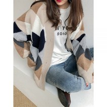 겨울롱가디건 퍼프 니트숄 양털 코트 Colorfaith 체크 무늬 가디건 버튼 슬리브 대형 스웨터 겨울 스프링 탑스 SW658