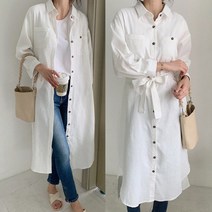 린넨 루즈핏 여성 롱 셔츠 가디건 스트랩 원피스 긴팔