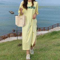 어나더드림 여성용 빅사이즈 샌더 레터링 반팔 원피스