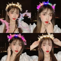 어푸 LED 천사링 불빛 깃털 머리띠 축제 인싸템