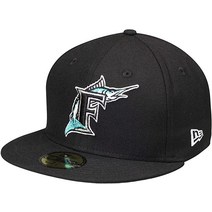 뉴에라 MLB 59FIFTY 쿠퍼스타운 진품 컬렉션 필드 게임 캡 모자 장착, [08] 7 5/8, [09] 마이애미 말린스 블랙 쿠퍼스타운