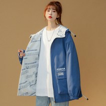 양면코트 여춘추 루즈핏 후드 프린트 야상 점퍼