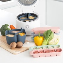 앙파파 통통 이유식 조리세트 이유식큐브3P+밥솥칸막이 분리형1세트, 디바이스（미드나잇） 3P ＋ 전용뚜껑/로즈 3P