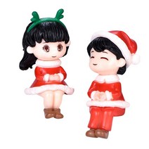 마이크로 풍경 기념일 탁상용 2x 귀여운 크리스마스 커플 인형 조각 장난감, PVC, 빨간색