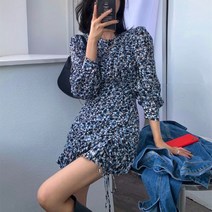 여성 프렌치 플라워 셔링 스트링 봄여름 긴팔 원피스 럭셔리 백힙 미니 스커트 로맨틱룩