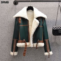 DFMEI 빅사이즈 여성 겨울옷 빅터틀카라 라이더 여성 트렌드에 두툼한 숏 퍼 일체형 양가위털 코트