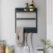 못안박는 자석 붙이는 선반 냉장고벽 부착 타올걸이, 블랙