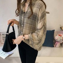 체크셔츠 블라우스 가오리핏 루즈핏 셔츠