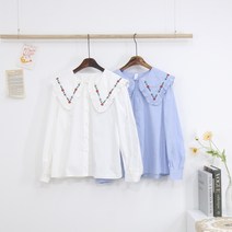 제인준 클래시 플라워 프릴 빅카라 블라우스2color