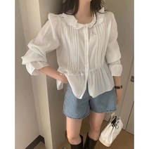 러블리 핀탁 블라우스 러플 쉬폰 레이스 청순 소매 프릴 사계절