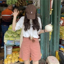 심플 라운드 레터링 프린트 반팔 티셔츠 캐주얼 쇼트