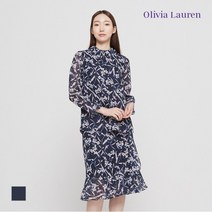 올리비아로렌 네크 개더디테일 프린트 블라우스 VORNLWS2181