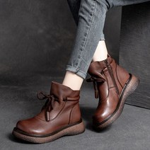가을 겨울 마틴 숏 부츠 여성 진짜 가죽 3cm 앵클 레이스업 편한 겨울 구두 225 ~ 250 빅사이즈 엄마 신발