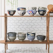 SEEGENE 일본 섬세한 도자기 밥그릇 국그릇 세트, 빗살부엉이