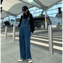 여자 진청 연청 멜빵바지 와이드 멜빵 청바지 점프슈트