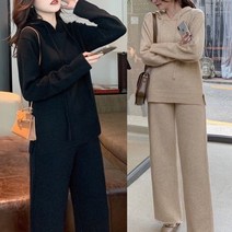 여성 투피스 세트 후드 니트 트레이닝 밴딩 바지 팬츠