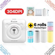 스마트폰사진인화기 휴대폰 사진출력 PeriPage A6 304 인치 당 점 미니 휴대용 핸즈프리 사진 프린터 포켓, 07 304WH Add 6rolls