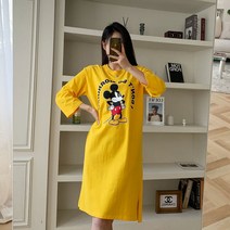 4color 미키마우스 컬러 긴팔 라운드 홈웨어 원피스