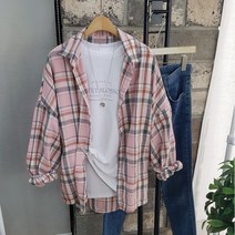 상상그이상 여성용 오버핏 체크 남방 루즈핏 가볍게 걸치기 좋은 예쁜색상 체크 파스텔 캐주얼셔츠 간절기 코디하기쉬운 가성비 좋은 레이어드하기 좋은 데일리남방