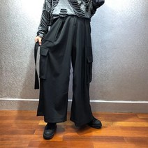 가을 겨울 블랙 룩 와 이 드 슬랙 스 패션 길거리 야성 프 리 벨트 기능 바지 와 이 드 팬츠 남자