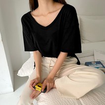 토마토팩토리 [자체제작/국내생산/기획/당배]기분좋아 V넥 반팔 밀크티 티셔츠(3color)