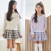 우연 주니어 여아용 봄가을 체크스커트