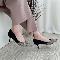 주디 송치 무늬 스틸레토 브이컷 미들 힐 구두