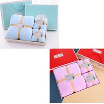 SURBORT 수건 목욕 타월 3종 세트 선물 세트, 핑크+블루